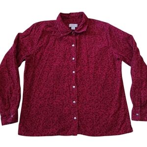 Vintage Floral Berry Corduroy Button Down Shirt Sz M